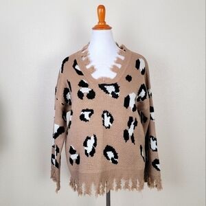 Entro Distressed Leopard Oversized Sweater S